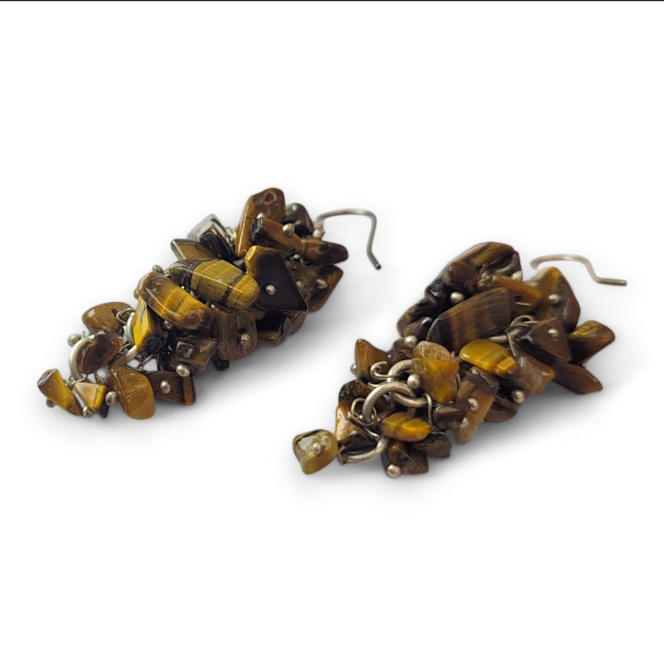 Tiger Eye Chip Drop Earrings with Sterling Silver Hooks