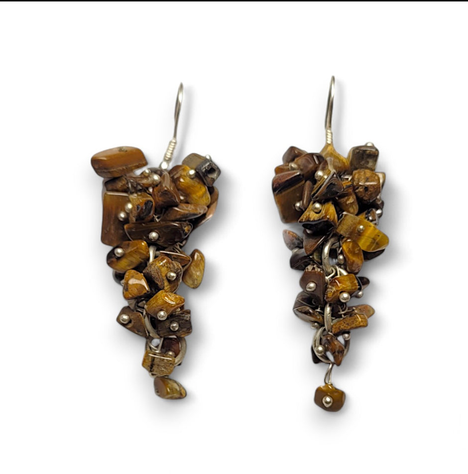 Tiger Eye Chip Drop Earrings with Sterling Silver Hooks