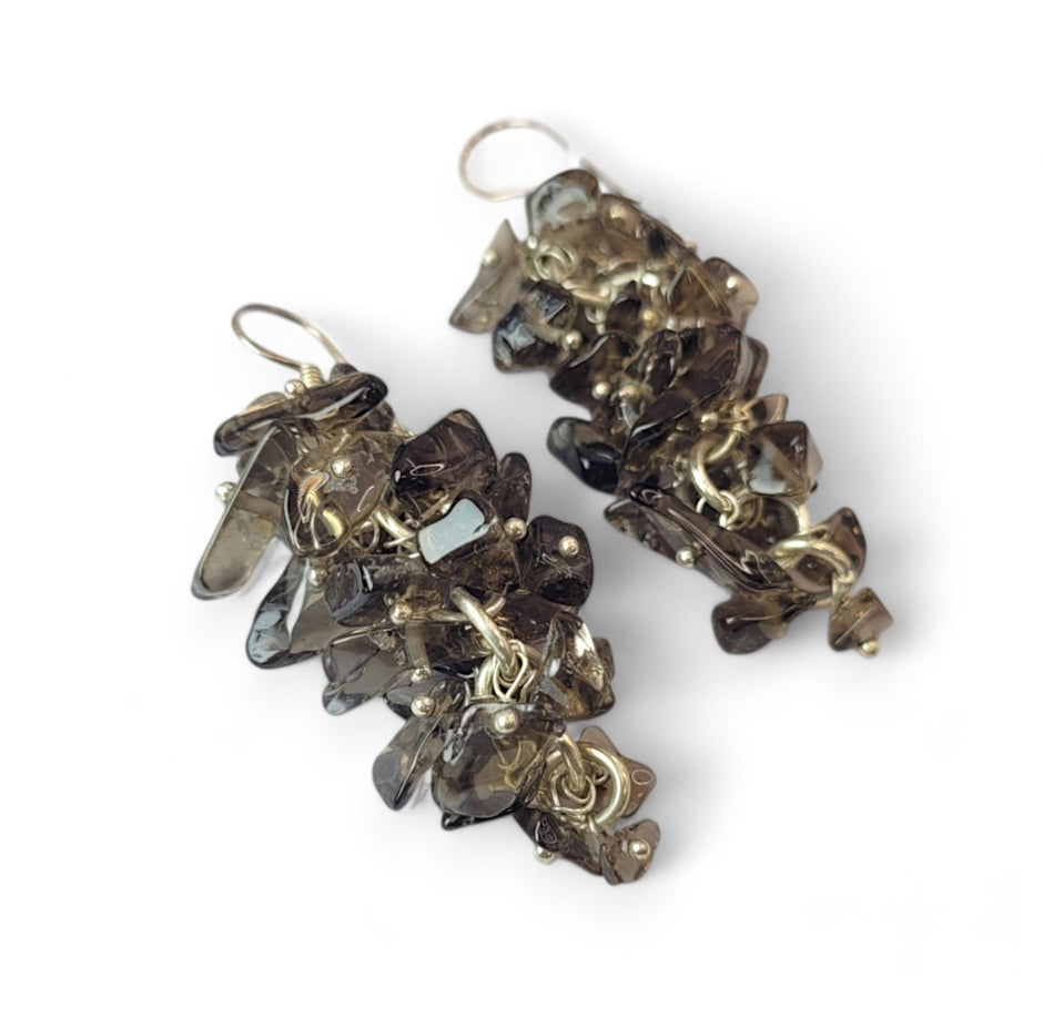 Smoky Quartz Chip Drop Earrings with Sterling Silver Hooks