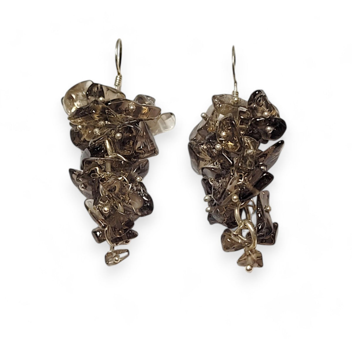 Smoky Quartz Chip Drop Earrings with Sterling Silver Hooks
