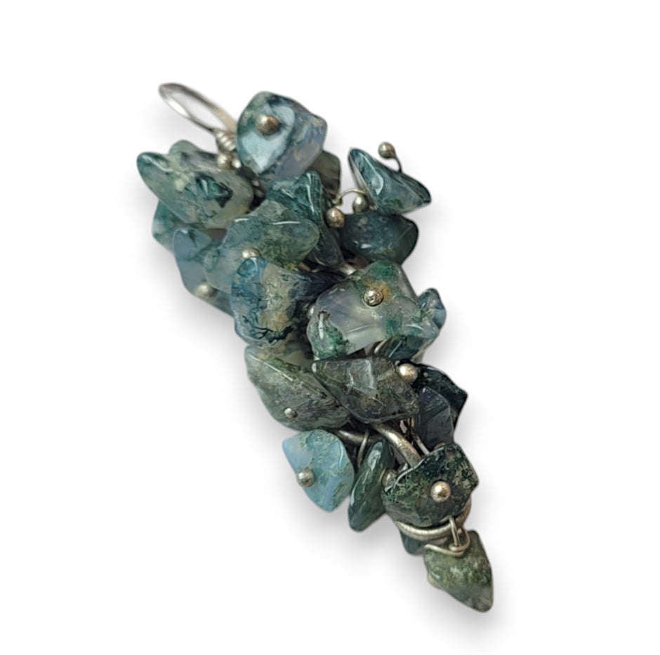 Green Moss Agate Drop Earrings with Sterling Silver hooks