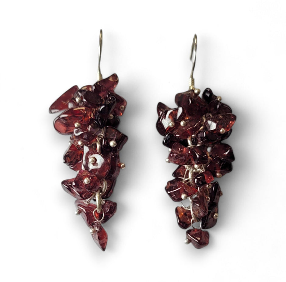 Garnet Drop Earrings with Sterling Silver Hooks