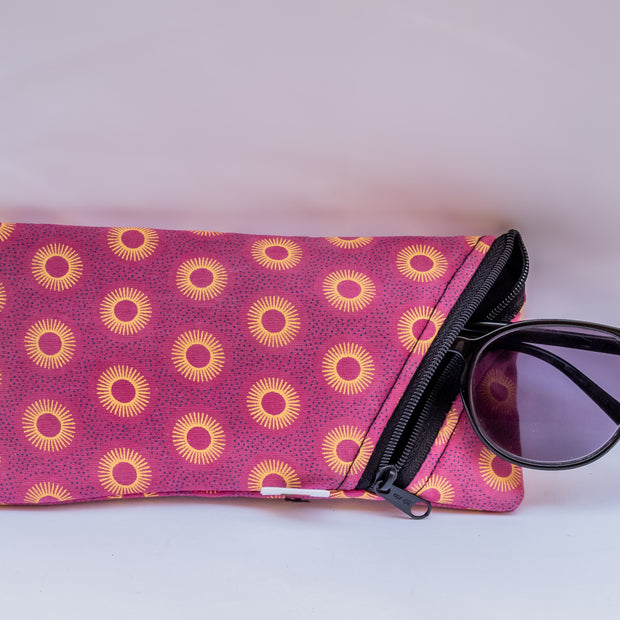 Pink Shweshwe Zip-Up Sunglasses case and Multi-Purpose Cotton Pouch