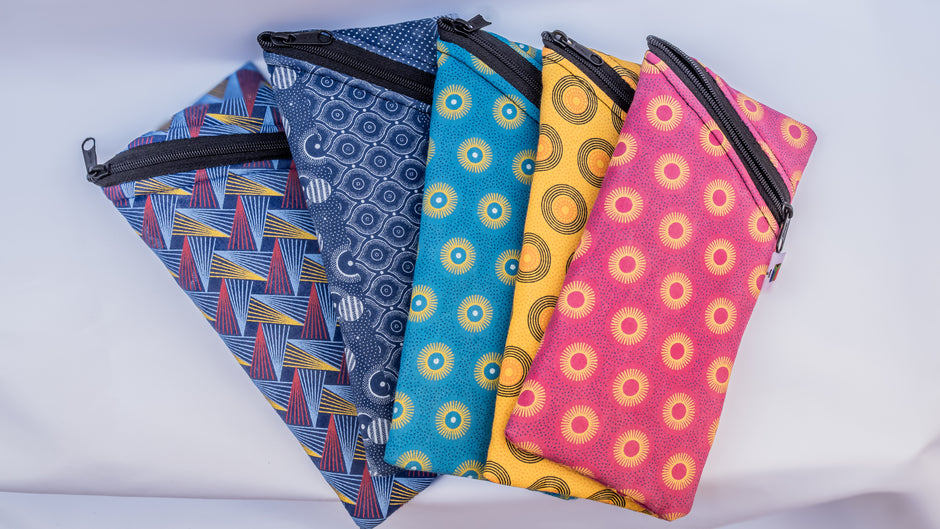 Blue Shweshwe Zip-Up Sunglasses Case & Multi-Purpose Cotton Pouch