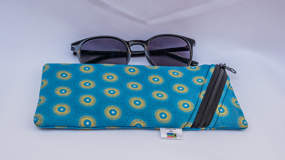Blue Shweshwe Zip-Up Sunglasses Case & Multi-Purpose Cotton Pouch