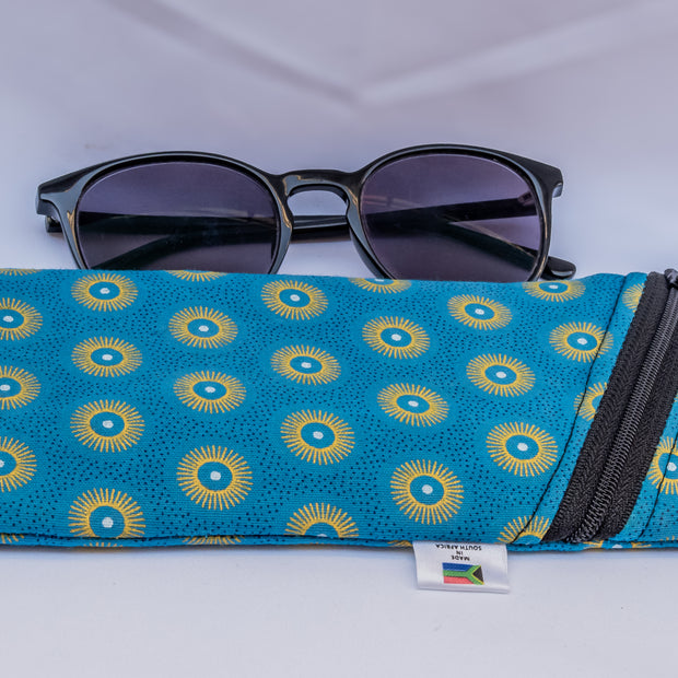 Blue Shweshwe Zip-Up Sunglasses Case & Multi-Purpose Cotton Pouch