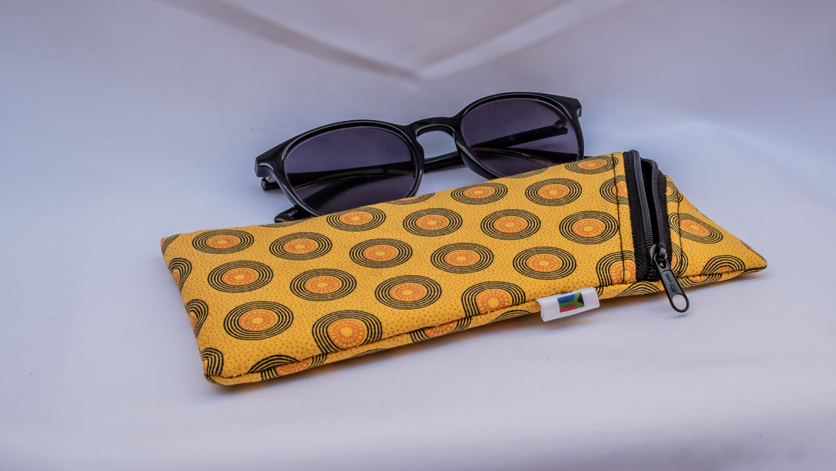 Yellow Shweshwe Sunglasses Case & Multi-Purpose Cotton Pouch – South African Fabric
