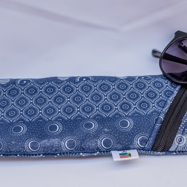 Dark Blue Shweshwe Zip-Up Sunglasses Case & Multi-Purpose Cotton Pouch