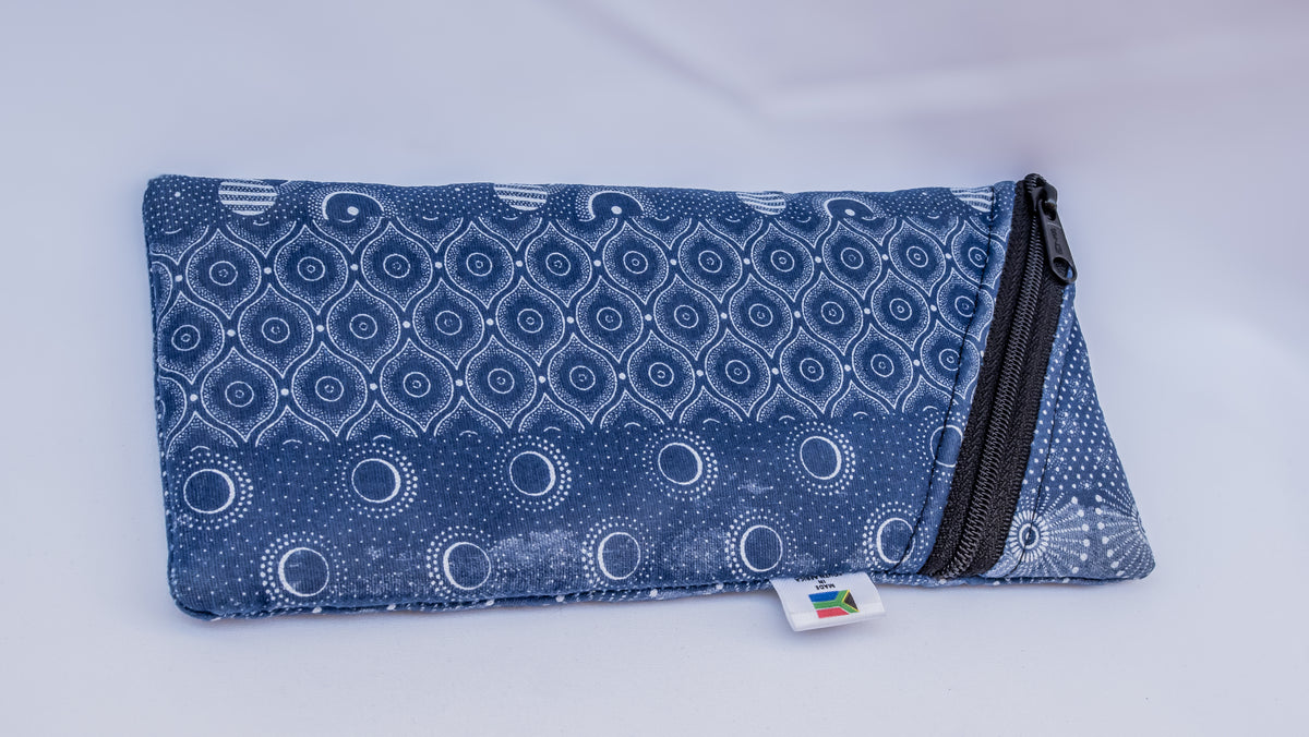 Dark Blue Shweshwe Zip-Up Sunglasses Case & Multi-Purpose Cotton Pouch