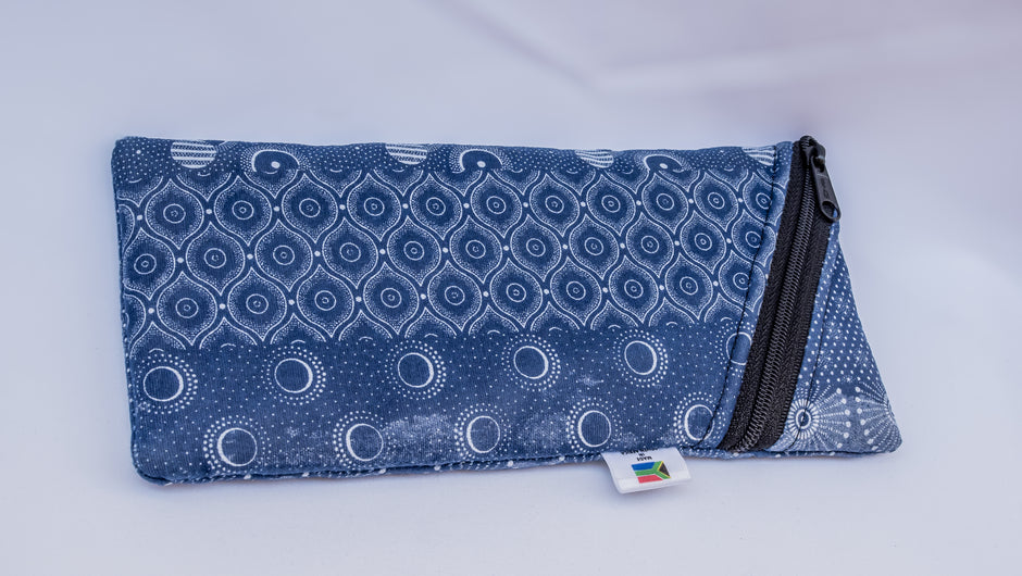 Dark Blue Shweshwe Zip-Up Sunglasses Case & Multi-Purpose Cotton Pouch