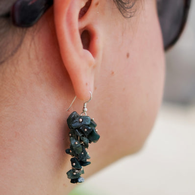 Green Moss Agate Drop Earrings with Sterling Silver hooks