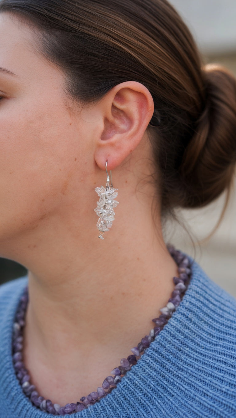 Crystal Quartz Drop Earrings with Sterling Silver hooks