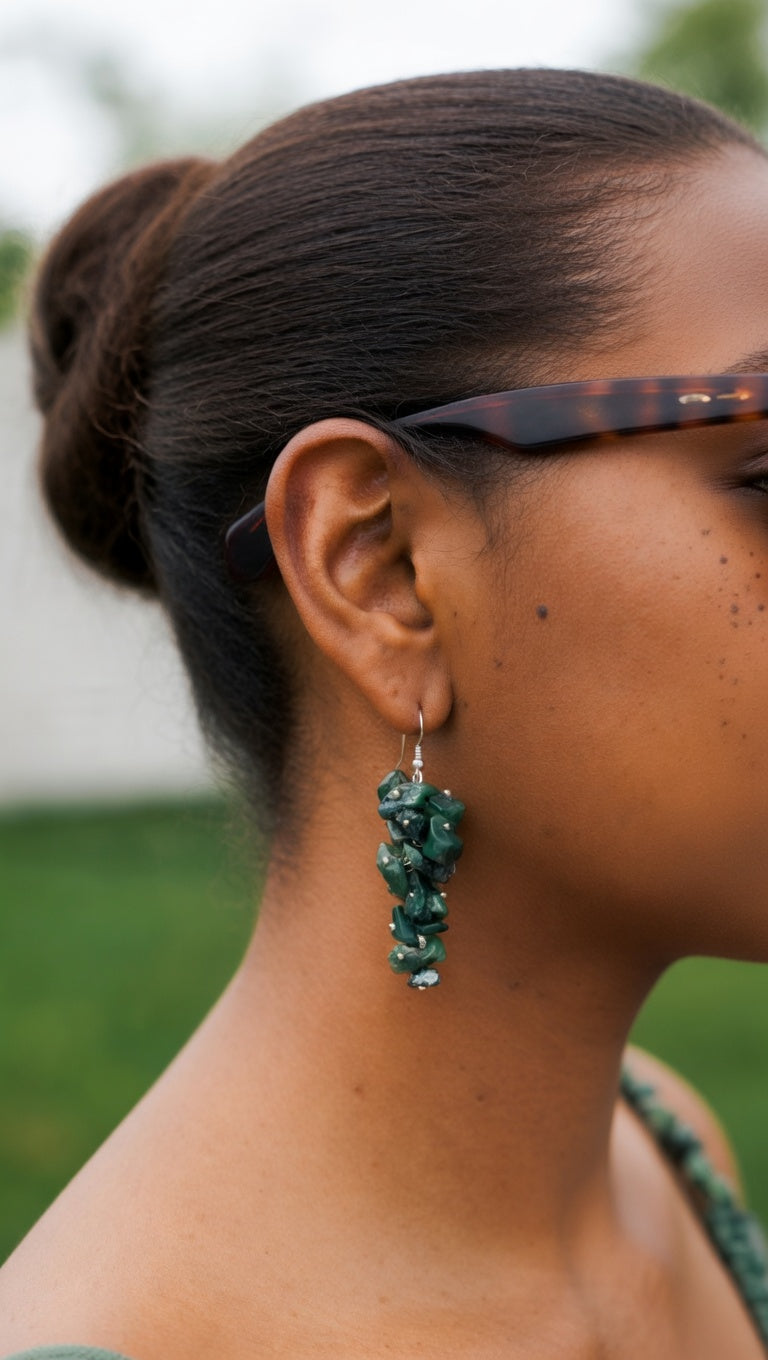 Green Moss Agate Drop Earrings with Sterling Silver hooks