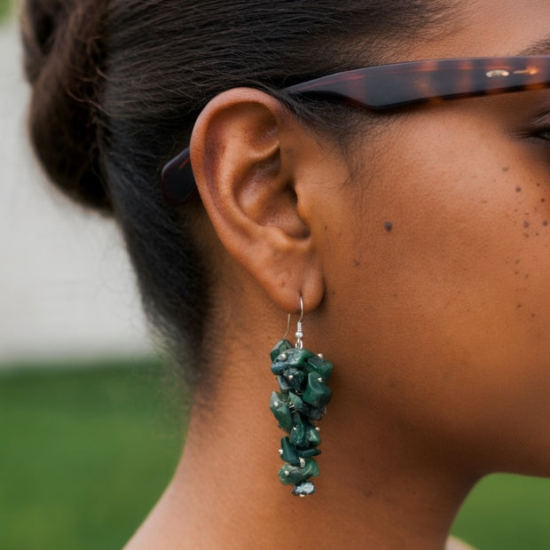 Green Moss Agate Drop Earrings with Sterling Silver hooks
