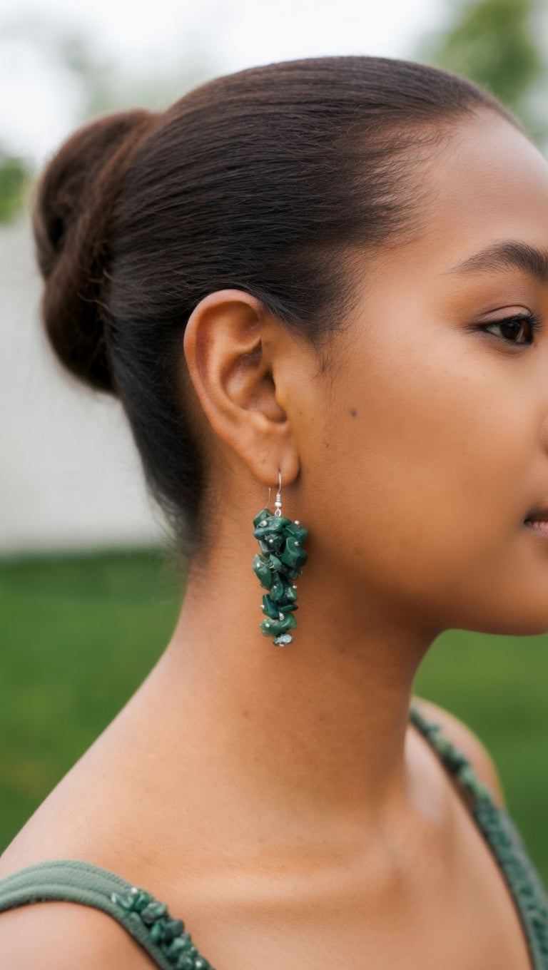Green Moss Agate Drop Earrings with Sterling Silver hooks