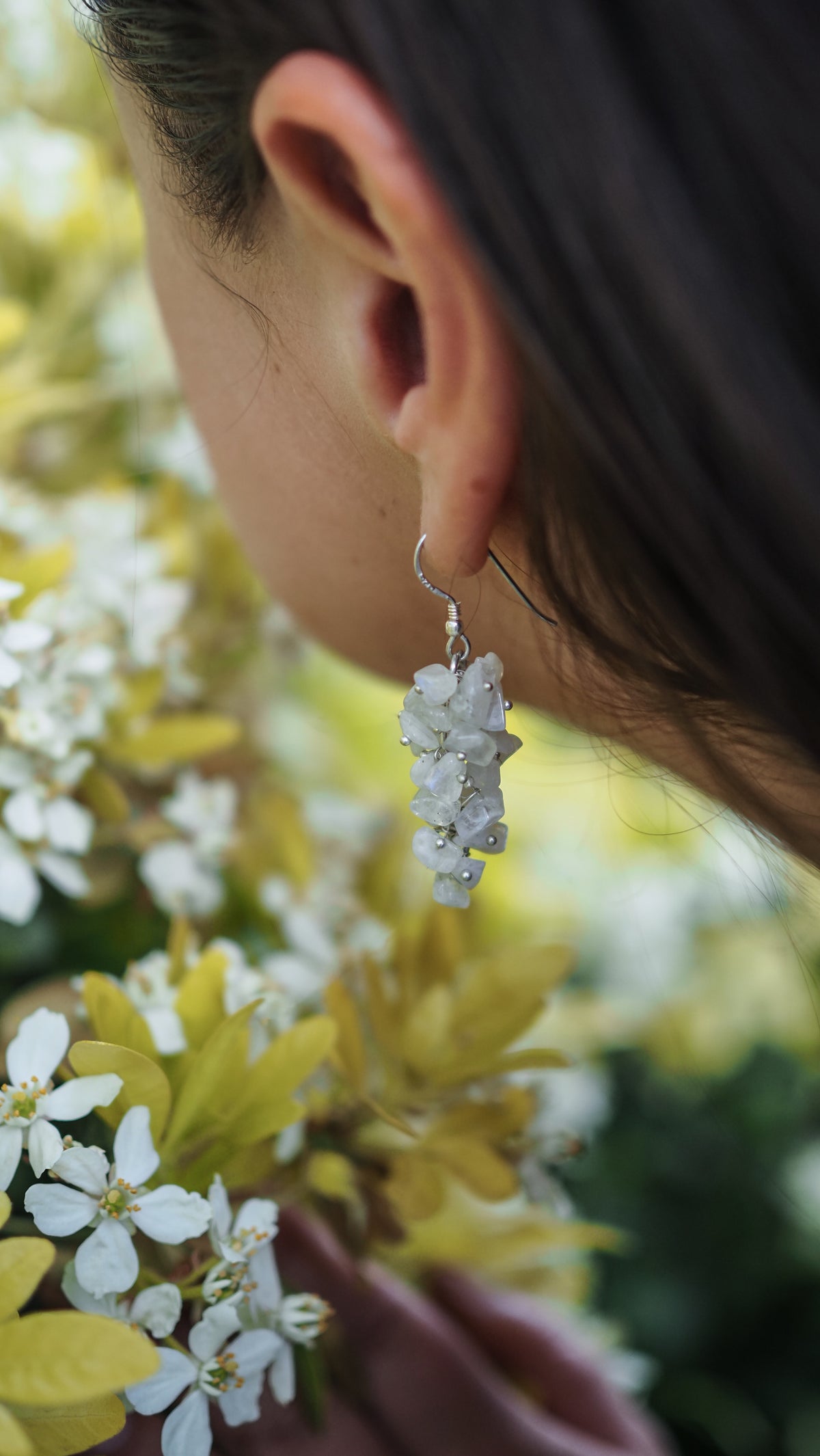 Rainbow Moonstone Chip Drop Earrings with Sterling Silver hooks
