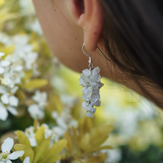 Rainbow Moonstone Chip Drop Earrings with Sterling Silver hooks