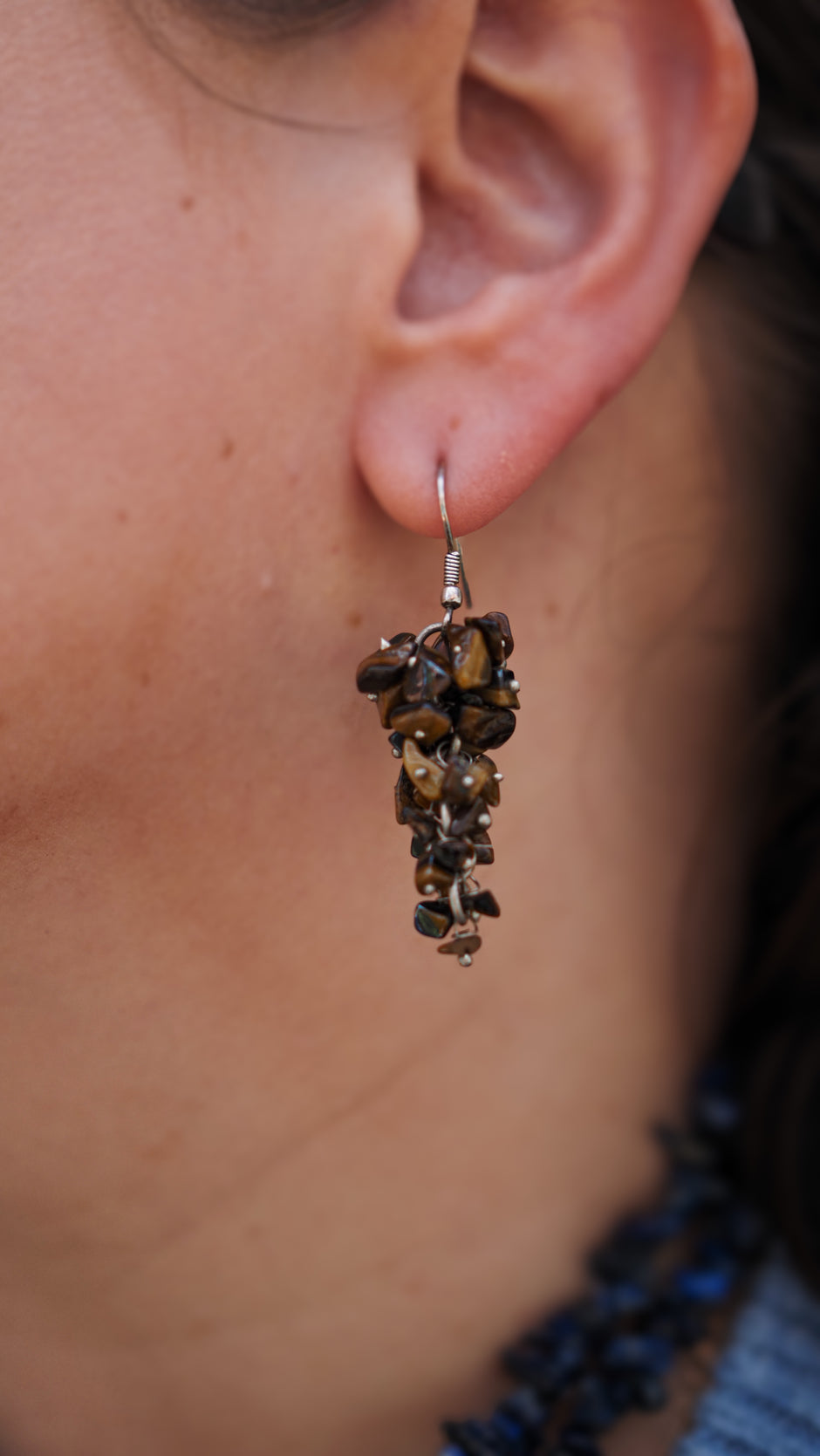 Tiger Eye Chip Drop Earrings with Sterling Silver Hooks