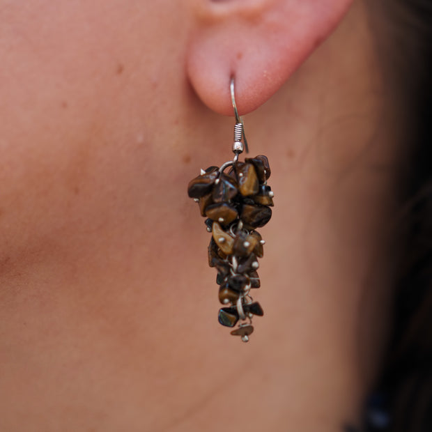 Tiger Eye Chip Drop Earrings with Sterling Silver Hooks