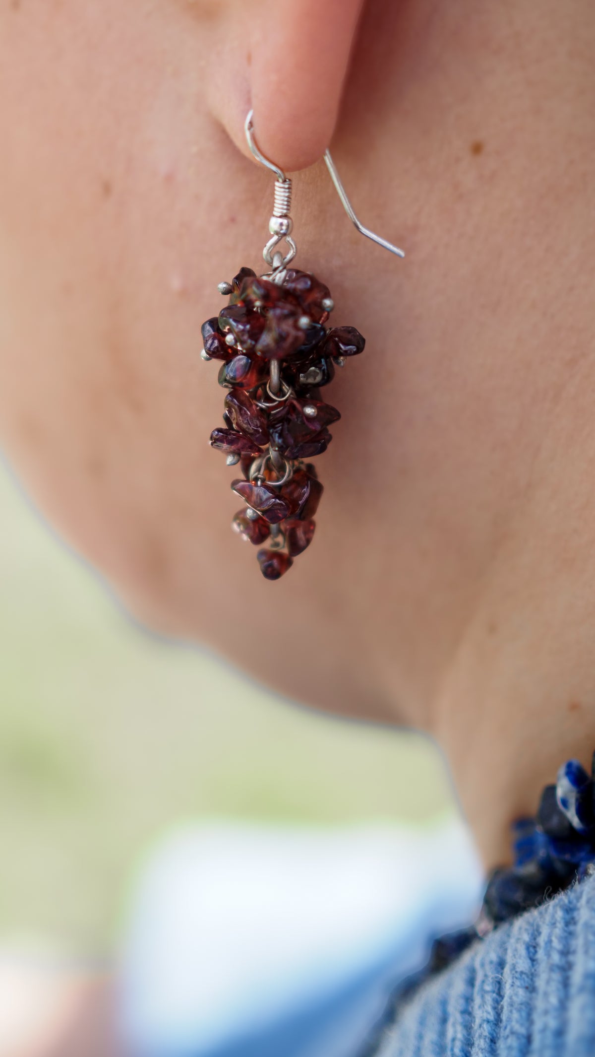 Garnet Drop Earrings with Sterling Silver Hooks