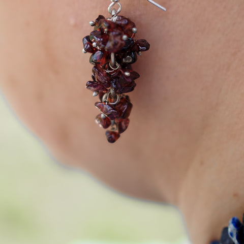 Garnet Drop Earrings with Sterling Silver Hooks
