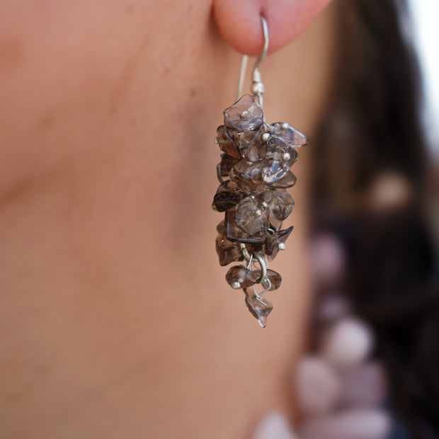 Smoky Quartz Chip Drop Earrings with Sterling Silver Hooks