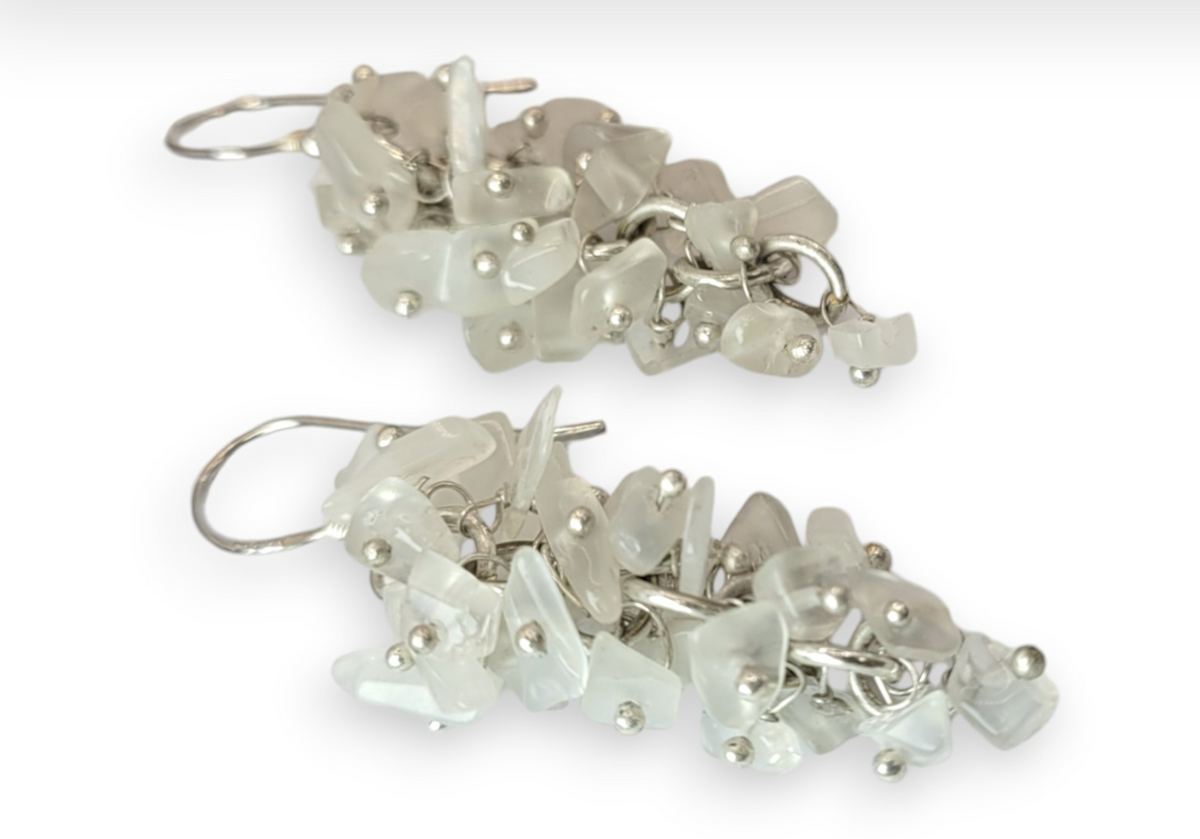 Rainbow Moonstone Chip Drop Earrings with Sterling Silver hooks