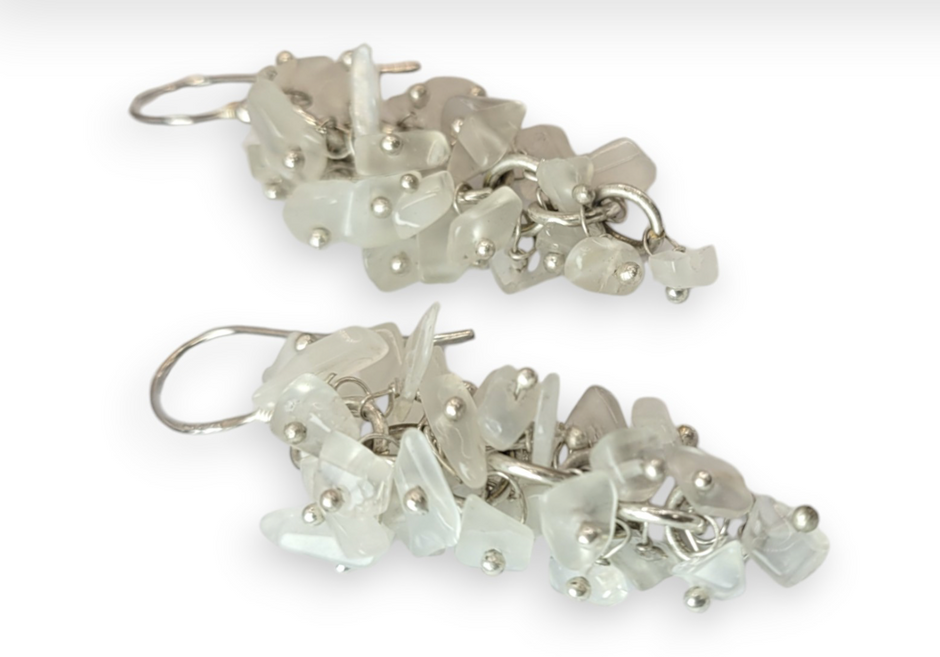 Rainbow Moonstone Chip Drop Earrings with Sterling Silver hooks