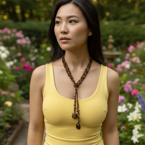 Tiger's Eye Long Chip Multi-Way Necklace